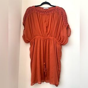 MANGO Gathered Waist Blood Orange Dress - Size Small